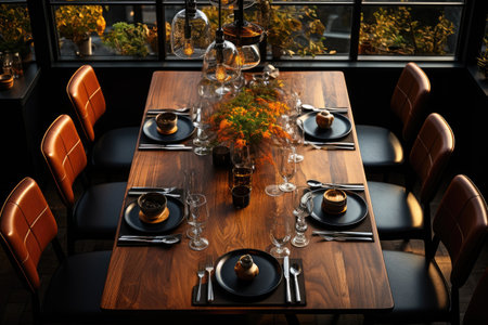 a top view photo of a table set in dining room professional advertising photographyの素材