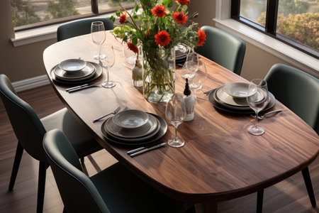 a top view photo of a table set in dining room professional advertising photographyの素材