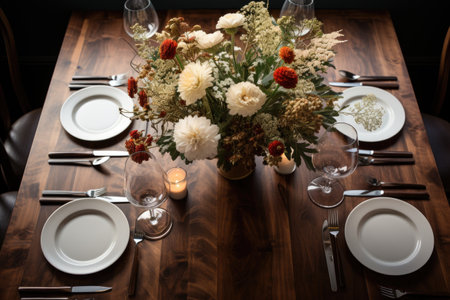 a top view photo of a table set in dining room professional advertising photographyの素材