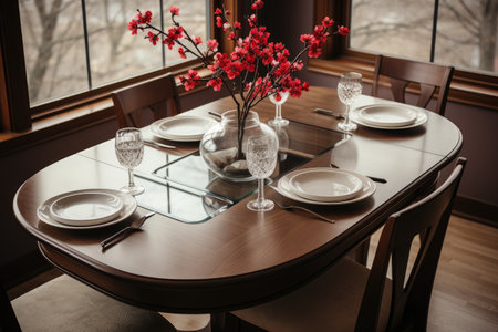 a top view photo of a table set in dining room professional advertising photographyの素材