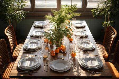 a top view photo of a table set in dining room professional advertising photographyの素材