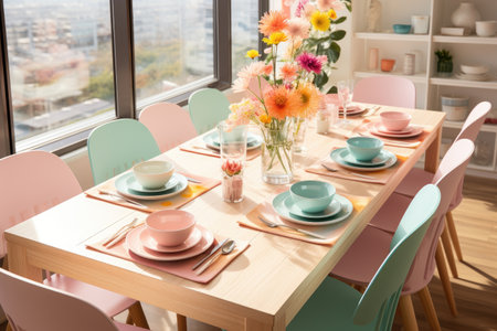 a top view photo of a table set in dining room professional advertising photographyの素材