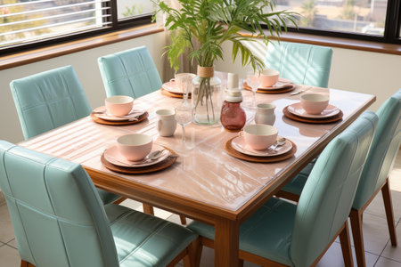 a top view photo of a table set in dining room professional advertising photographyの素材