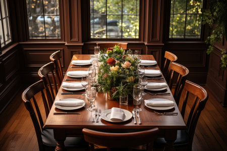a top view photo of a table set in dining room professional advertising photographyの素材