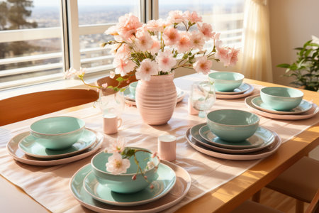 a top view photo of a table set in dining room professional advertising photographyの素材