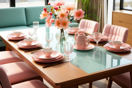 a top view photo of a table set in dining room professional advertising photographyの素材