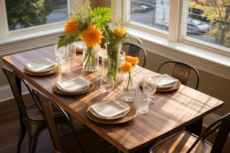 a top view photo of a table set in dining room professional advertising photographyの素材