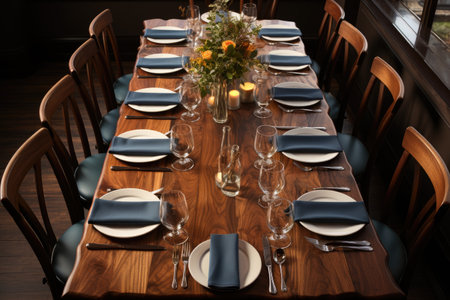 a top view photo of a table set in dining room professional advertising photographyの素材