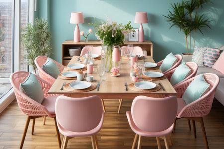 a top view photo of a table set in dining room professional advertising photographyの素材