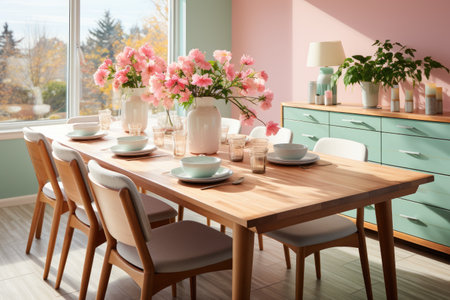 a top view photo of a table set in dining room professional advertising photographyの素材