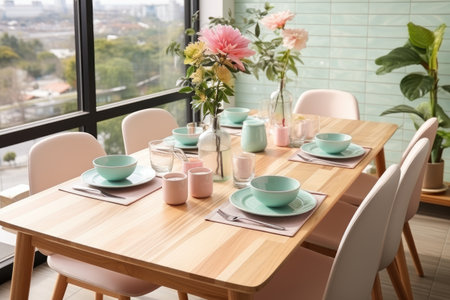 a top view photo of a table set in dining room professional advertising photographyの素材