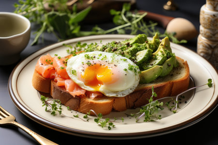 photo realistic top shot of breakfast table professional advertising food photographyの素材