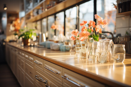 cozy atmosphere at the kitchen table in the evening professional advertising photographyの素材
