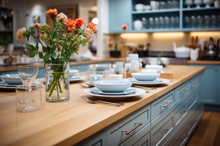 cozy atmosphere at the kitchen table in the afternoon professional advertising photographyの素材