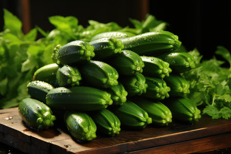 Raw zucchini in indoor studio professional advertising food photographyの素材