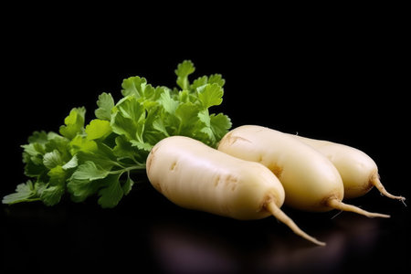 long white radish in the indoor studio ready to be cooked professional advertising food photographyの素材