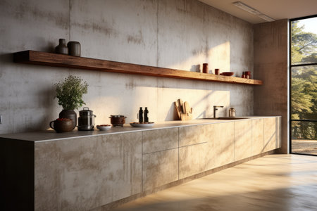 kitchen with photorealistic light concrete walls professional advertising photographyの素材