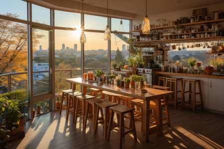 At the kitchen there is a long horizontal window professional advertising photographyの素材