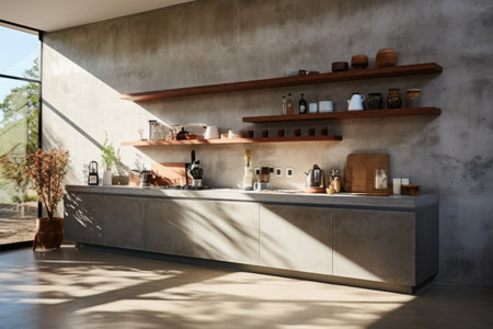 kitchen with photorealistic light concrete walls professional advertising photographyの素材