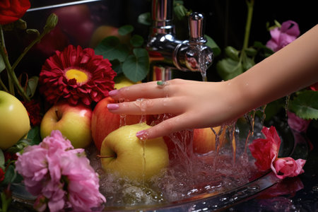 Hand wash fruits in tap water professional advertising food photographyの素材