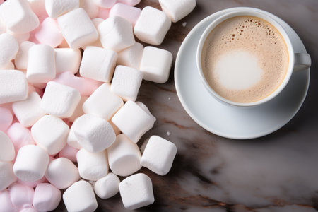 marshmallow on kitchen table in indoor studio professional advertising food photographyの素材