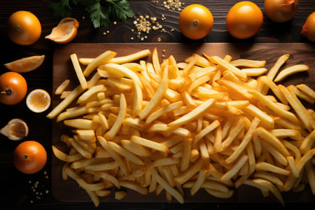 photo of french fries served in indoor studio professional advertising food photographyの素材