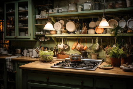 kitchen space with farm style and green trees professional advertising photographyの素材