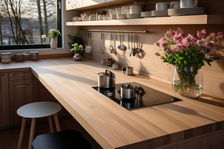 in a small kitchen with a countertops table professional advertising photographyの素材