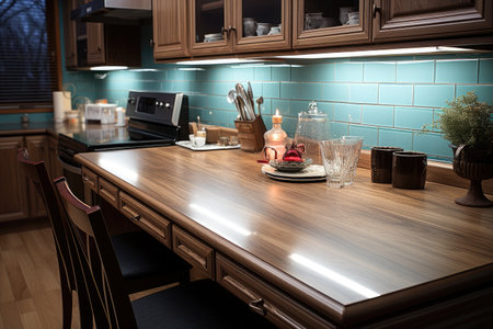 in a small kitchen with a countertops table professional advertising photographyの素材