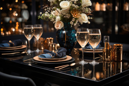 decorated dining table with a New Years menu professional advertising food photographyの素材