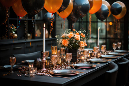 decorated dining table with a New Years menu professional advertising food photographyの素材