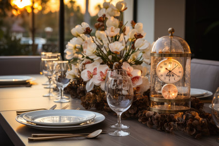 decorated dining table with a New Years menu professional advertising food photographyの素材