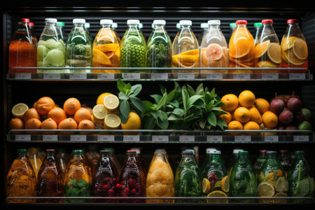 Fresh organic drinking water in supermarket refrigerator professional advertising food photographyの素材