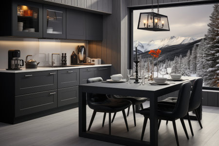 Nordic style kitchen room super elegant with clean furniture professional photographyの素材