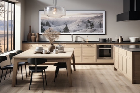 Nordic style kitchen room super elegant with clean furniture professional photographyの素材
