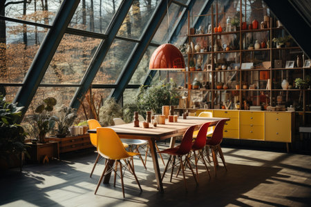 large and open scandinavian style dining room professional photographyの素材