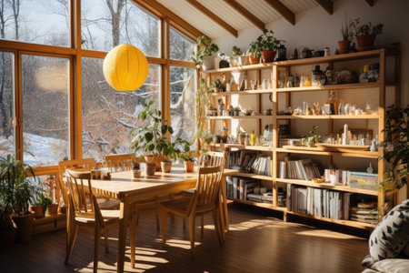 large and open scandinavian style dining room professional photographyの素材