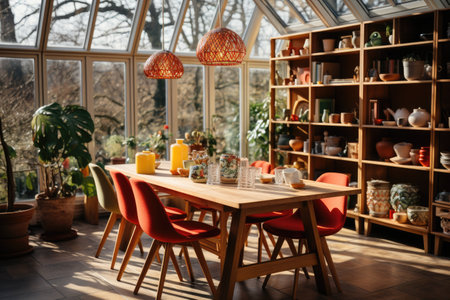 large and open scandinavian style dining room professional photographyの素材