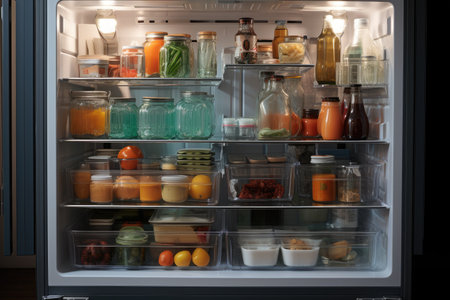 photo of an open refrigerator professional food photographyの素材