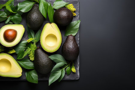 avocado isolated kitchen table background flat lay professional advertising food photographyの素材
