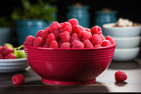 stock photo of raspberry isolated table kitchen background professional advertising food photographyの素材