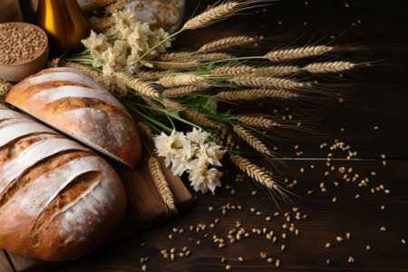 breads isolated kitchen table background professional advertising food photographyの素材