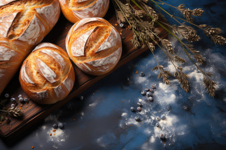 breads isolated kitchen table background professional advertising food photographyの素材