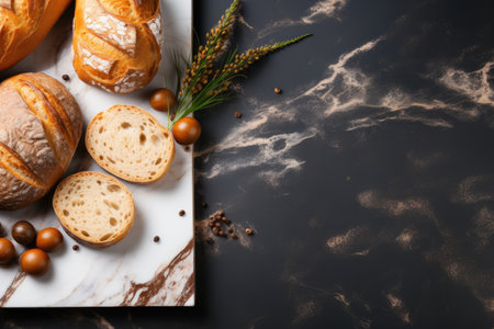 breads isolated kitchen table background professional advertising food photographyの素材