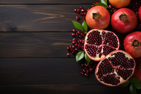 pomegranate isolated kitchen table background professional advertising food photographyの素材