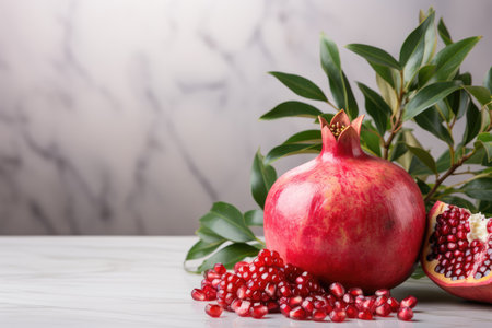 pomegranate isolated kitchen table background professional advertising food photographyの素材