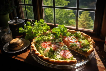 fresh quiche lorraine appetizingly prepared professional advertising food photographyの素材