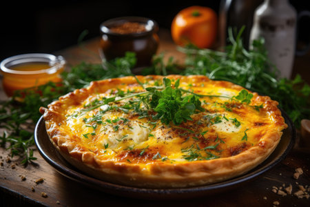 fresh quiche lorraine appetizingly prepared professional advertising food photographyの素材