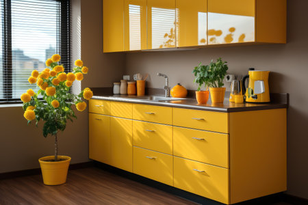 small kitchen young style Yellow color minimalist professional advertising photographyの素材