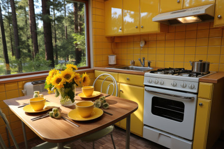small kitchen young style Yellow color minimalist professional advertising photographyの素材